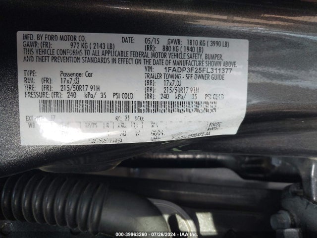 Ford FOCUS SE 2015 1FADP3F25FL311377 Image 9