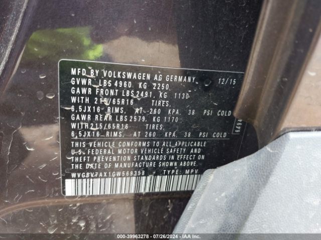 WVGBV7AX1GW569358 Volkswagen TIGUAN S