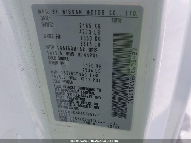 Nissan Nv200 S 2019 3N6CM0KN8KK695427 Image 9