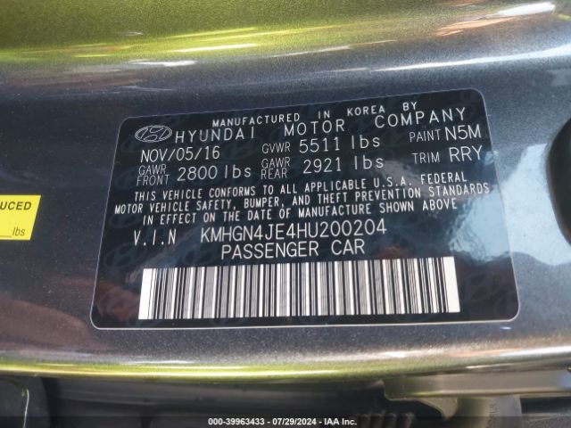 KMHGN4JE4HU200204 Genesis G80 3.8
