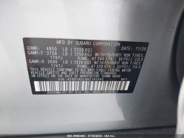Subaru Outback Premium 2021 4S4BTADC8M3140940 Image 9