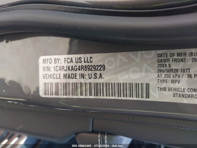 1C4RJKAG4R8929229 Jeep Grand Cherokee L Altitude 4x4