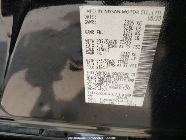 5N1AZ2CS6LN171499 Nissan Murano Sl Intelligent Awd