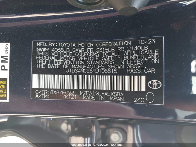 Toyota COROLLA SE 2024 JTDS4MCE5RJ105815 Image 9