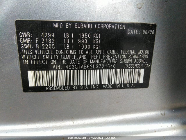 4S3GTAB62L3721646 Subaru Impreza 5-door