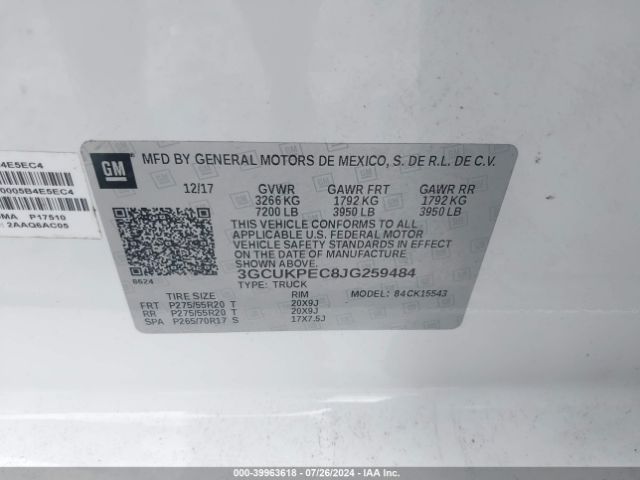 3GCUKPEC8JG259484 Chevrolet Silverado 1500 Custom