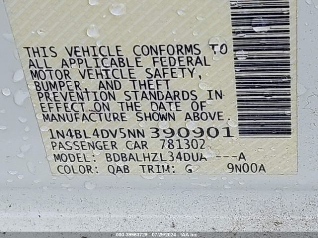 1N4BL4DV5NN390901 Nissan Altima Sv Fwd