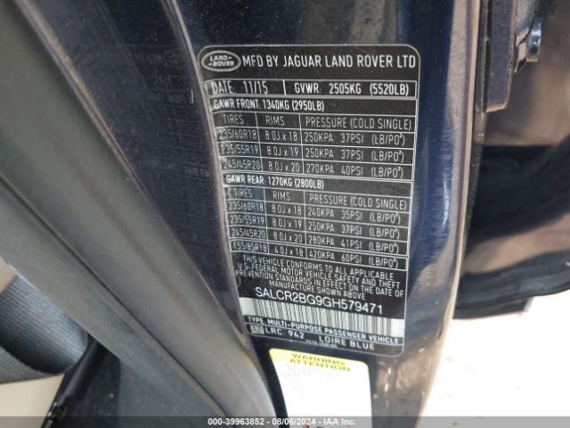 SALCR2BG9GH579471 Land Rover Discovery Sport Hse