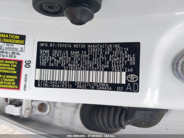 Toyota Corolla Le Plus 2014 2T1BURHE5EC120729 Image 9