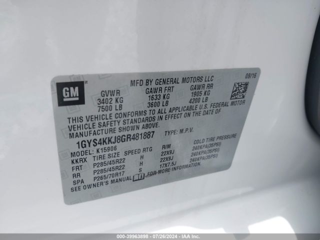 1GYS4KKJ8GR481887 Cadillac Escalade Esv Platinum