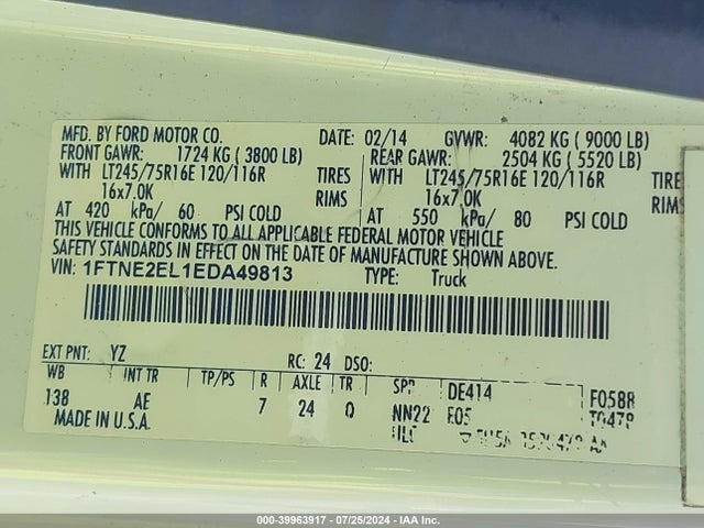 Ford E-250 Commercial 2014 1FTNE2EL1EDA49813 Image 9