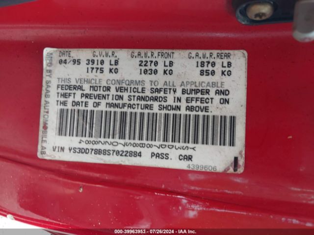 1995 SAAB 900 YS3DD78B8S7022884 Photo 8