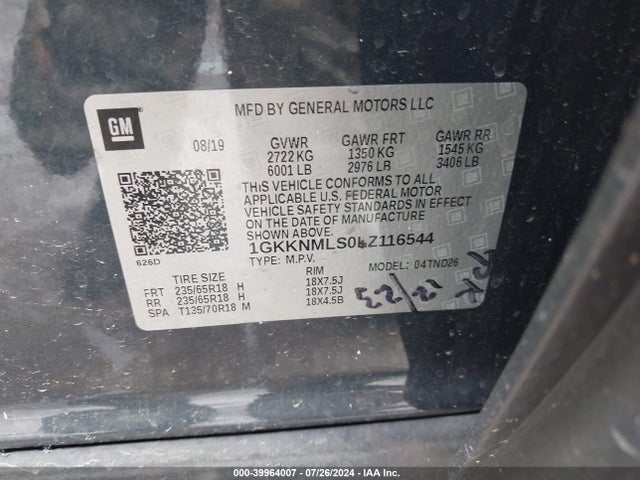 1GKKNMLS0LZ116544 GMC Acadia Fwd Slt