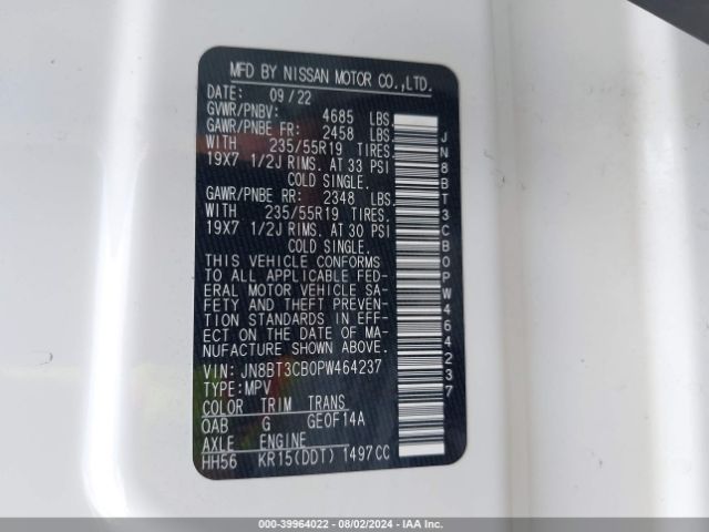 JN8BT3CB0PW464237 Nissan Rogue Sl Intelligent Awd