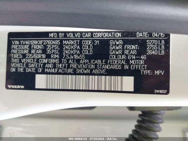 YV4612RKXF2760485 Volvo Xc60 T5/t5 Premier