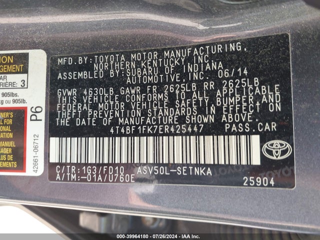 Toyota CAMRY LE 2014 4T4BF1FK7ER425447 Image 9