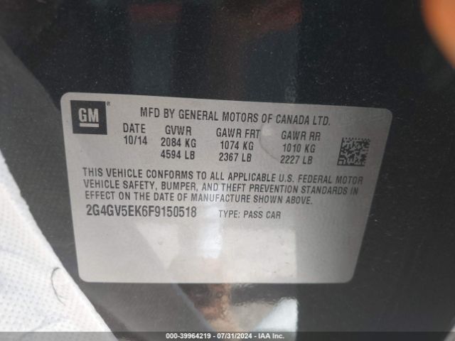 2G4GV5EK6F9150518 Buick Regal 1fl