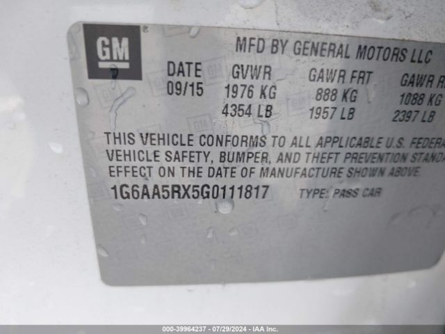 1G6AA5RX5G0111817 Cadillac Ats Standard