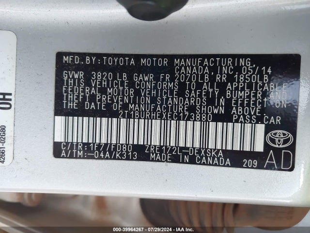 Toyota Corolla S Plus 2014 2T1BURHEXEC173880 Image 9