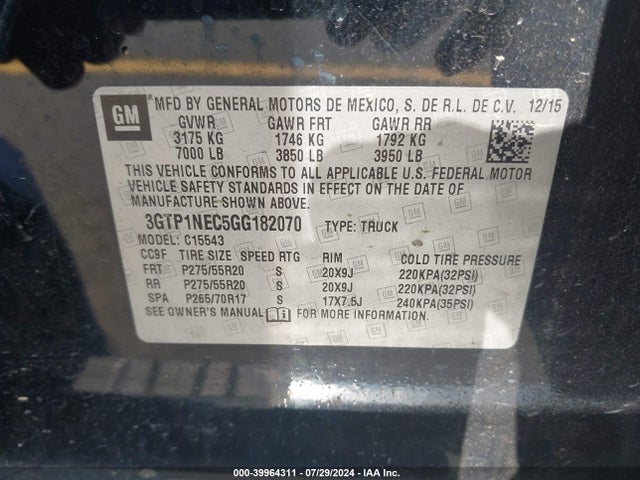 GMC Sierra 1500 Slt 2016 3GTP1NEC5GG182070 Image 9