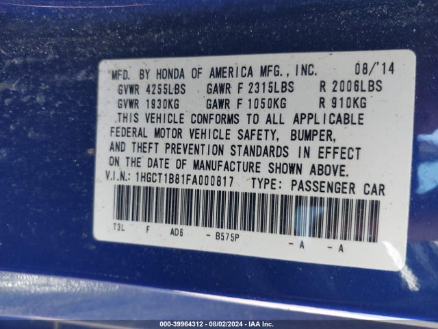 Honda Accord Ex-l 2015 1HGCT1B81FA000817 Image 9