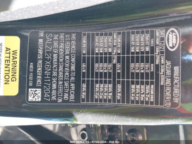 SALZL2FX6NH172047 Land Rover Range Rover Evoque R-dynamic Se