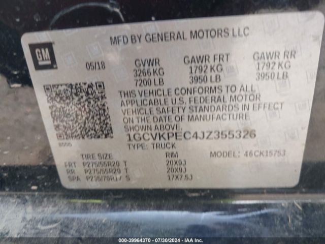 1GCVKPEC4JZ355326 Chevrolet Silverado 1500 Custom