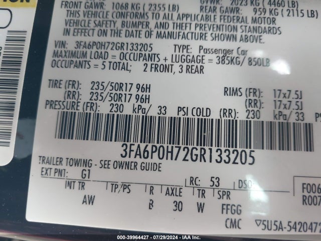 Ford FUSION SE 2016 3FA6P0H72GR133205 Image 9