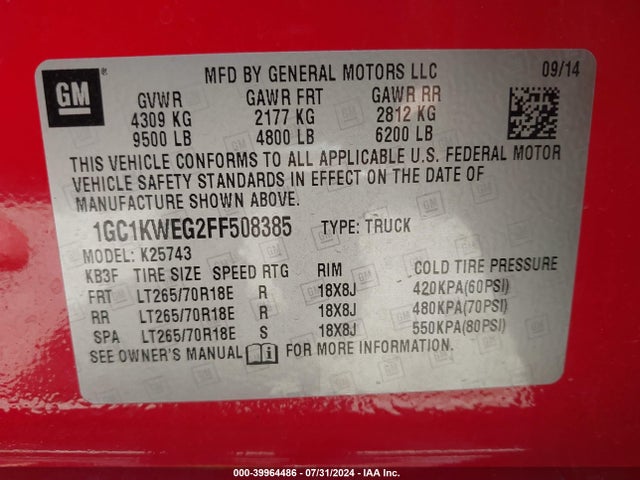 Chevrolet Silverado 2500hd Ltz 2015 1GC1KWEG2FF508385 Image 9
