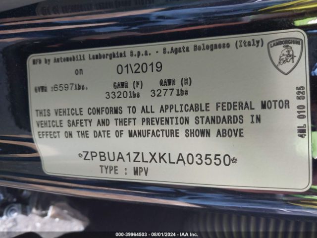 ZPBUA1ZLXKLA03550 Lamborghini Urus