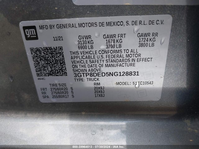 Auction sale of the 2022 Gmc Sierra 1500 Limited 2wd  Short Box Slt, vin: 3GTP8DED5NG128831, lot number: 39964513