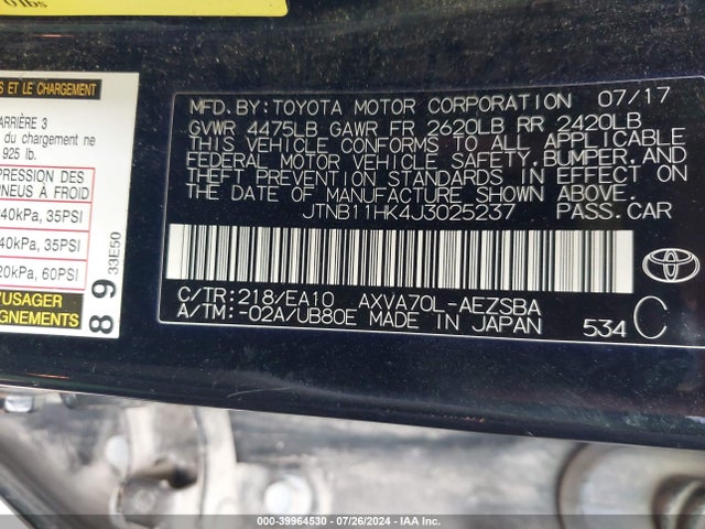 Toyota CAMRY SE 2018 JTNB11HK4J3025237 Image 9