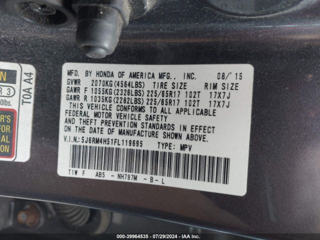 5J6RM4H51FL119695 Honda CR-V EX