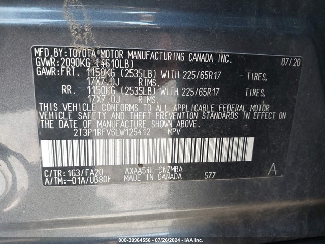 Toyota Rav4 Xle 2020 2T3P1RFV6LW125412 Image 9