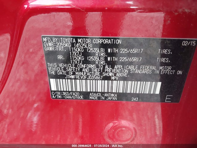 Toyota Rav4 Xle 2015 JTMWFREV0FJ035867 Image 9