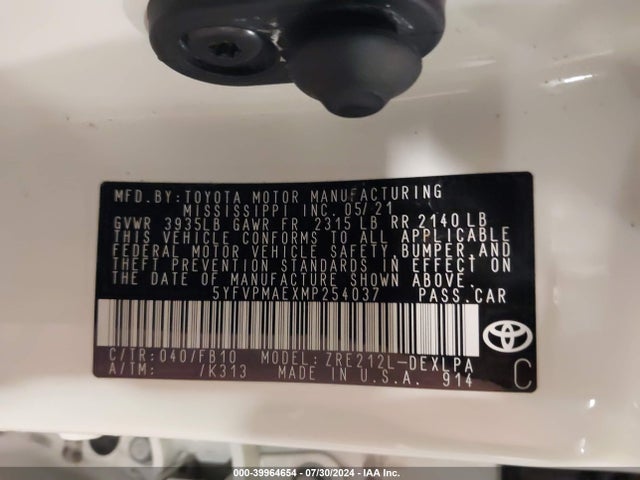 Toyota COROLLA LE 2021 5YFVPMAEXMP254037 Image 9