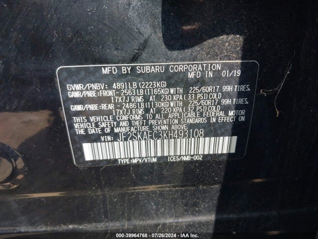 Subaru Forester Premium 2019 JF2SKAEC3KH493108 Image 9