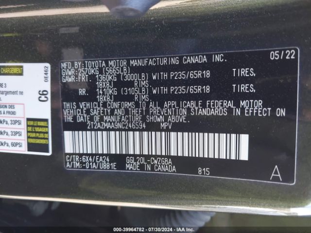 2T2AZMAA9NC246594 Lexus RX 350