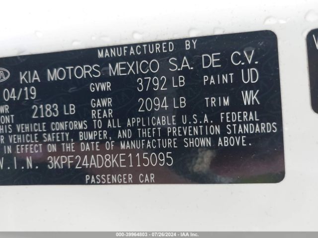 3KPF24AD8KE115095 KIA Forte Lxs