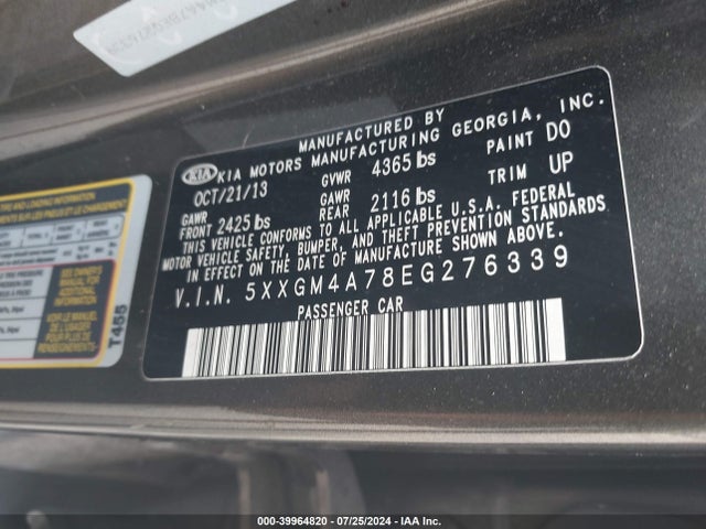 KIA Optima Lx 2014 5XXGM4A78EG276339 Image 9