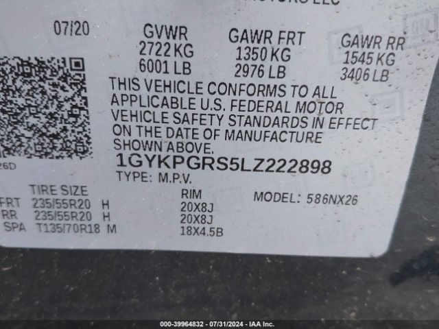 1GYKPGRS5LZ222898 Cadillac Xt6 Awd Sport