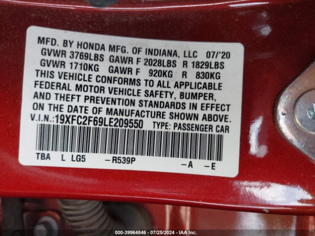 19XFC2F69LE209550 Honda Civic Lx
