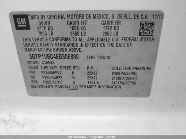 3GTP1VEC4EG306889 GMC Sierra 1500 Slt