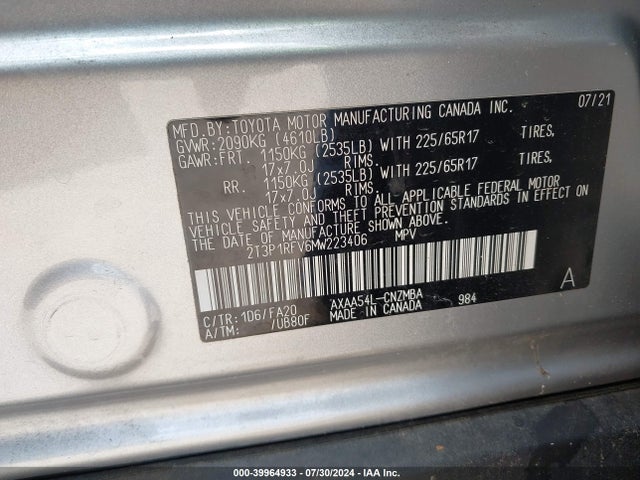 Toyota Rav4 Xle 2021 2T3P1RFV6MW223406 Image 9