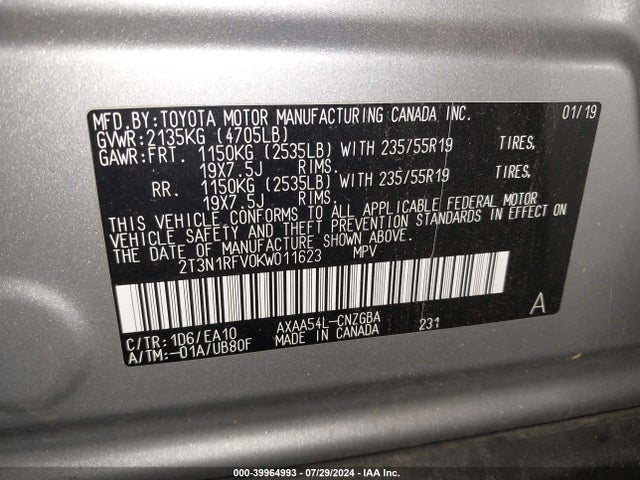 Toyota Rav4 Limited 2019 2T3N1RFV0KW011623 Image 9