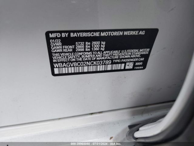 WBAGV8C02NCK03789 BMW M850i Gtan Coupe Xdrive