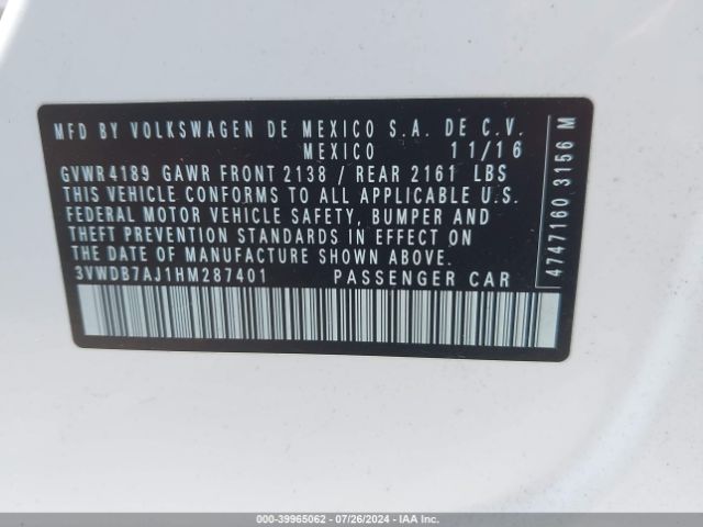 3VWDB7AJ1HM287401 Volkswagen Jetta 1.4t Se