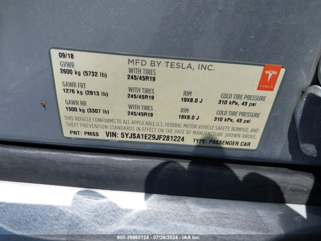 2018 TESLA MODEL S 5YJSA1E29JF281224 Photo 8