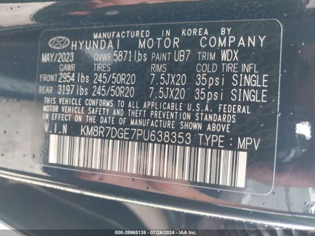 KM8R7DGE7PU638353 Hyundai Palisade Calligraphy