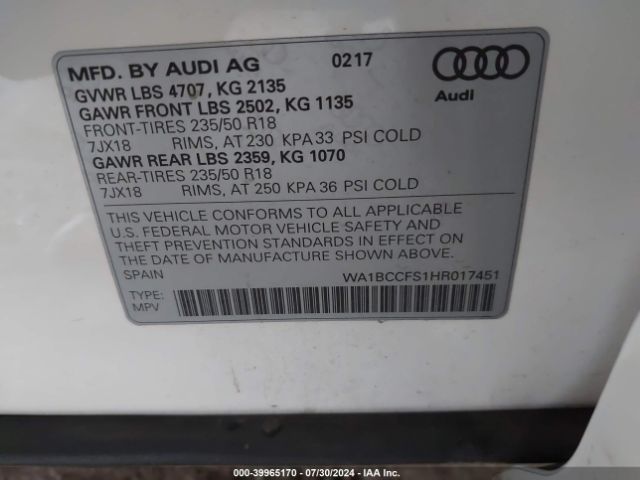WA1BCCFS1HR017451 Audi Q3 2.0t Premium